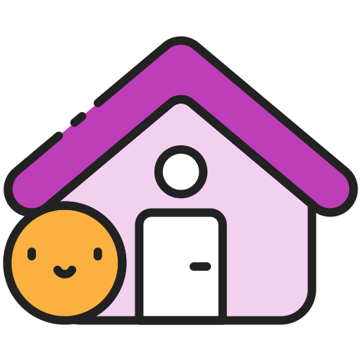 Cartoon house with smiley face