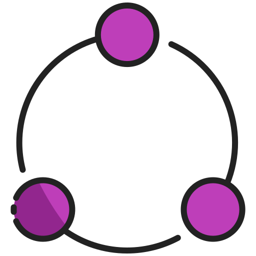 Cartoon 3 circles connected by line